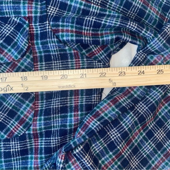 Pendleton Board Shirt Blue and Green Plaid Wool Shirt Loop Collar - Picture 5 of 9